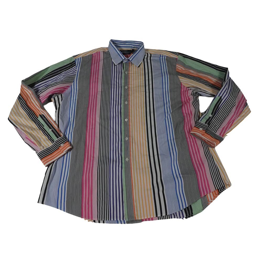 Ralph Lauren Vintage Y2K Curham Striped Block Button Shirt Men's Custom Fit XXL